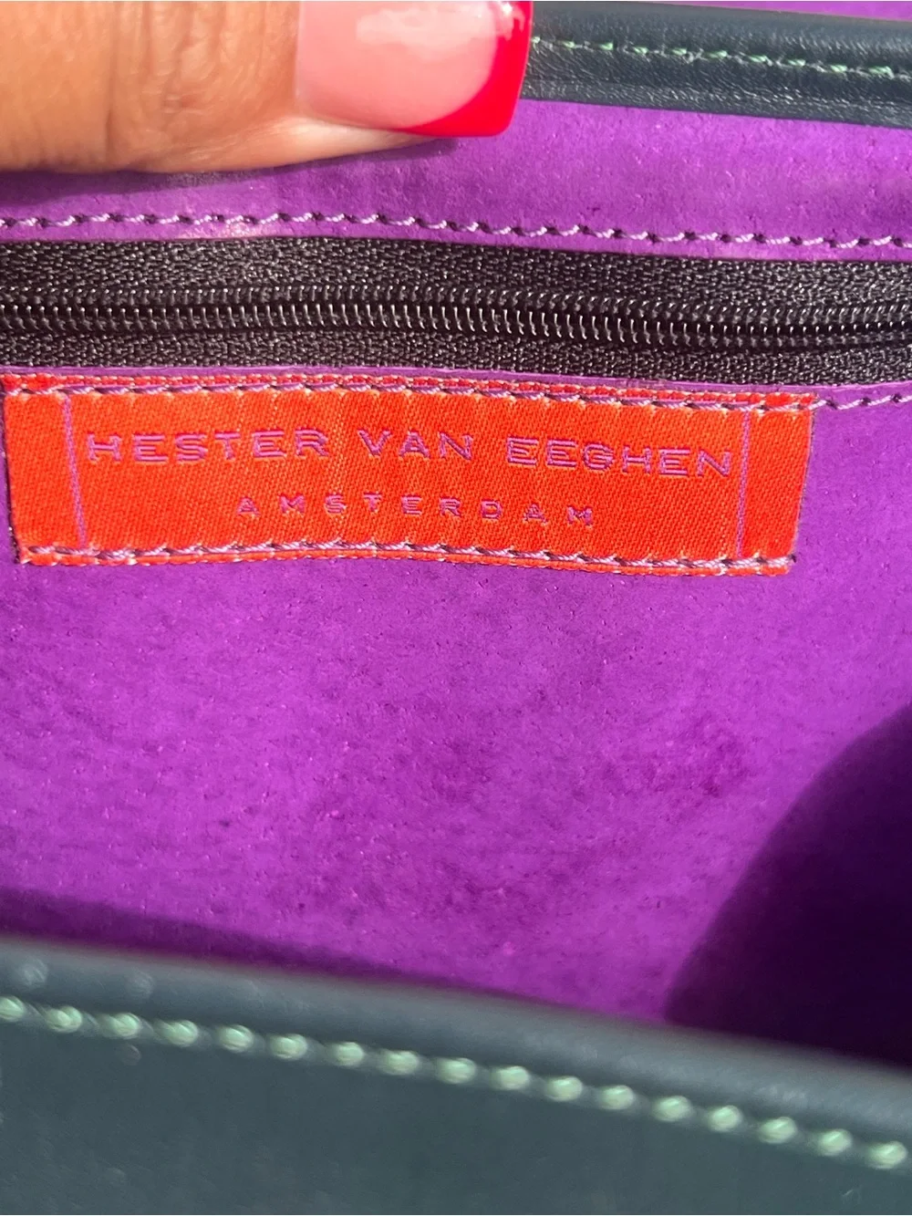 Grey Leather Tote with Purple Accent